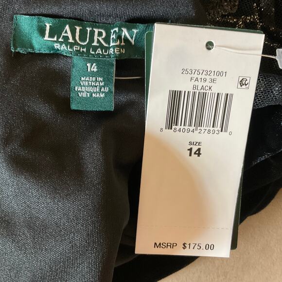 Ralph Lauren Black Sequin Velvet Midi Sheath Cocktail Dress Size 14 Short Sleeve - Picture 9 of 13
